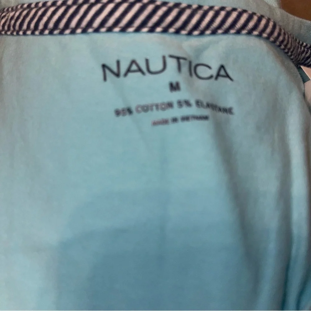 Nautica Light Blue Pajama Set with Black and White Plaid Pants women’s medium